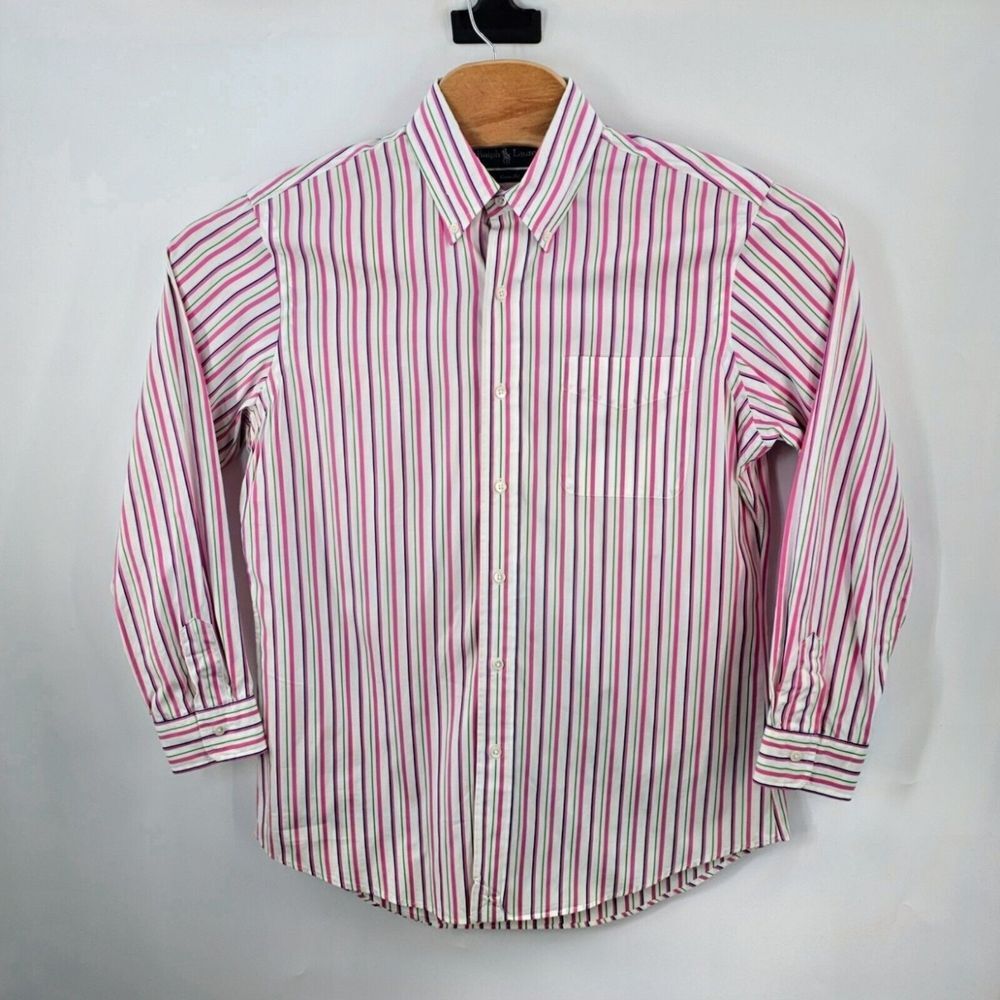Ralph Lauren Shirt Size Medium Men Custom Fit Button Down Vertical‎ Striped VTG